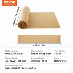 VEVOR Burlap Fabric Roll Burlap Tree Wrap 36 in x 150 ft for Crafts & Plants