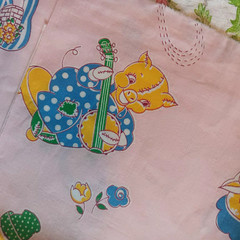 VTG JUVENILE NOVELTY BABY NURSERY COTTON FABRIC Bunny Cat Musical Pig Pink 36×57