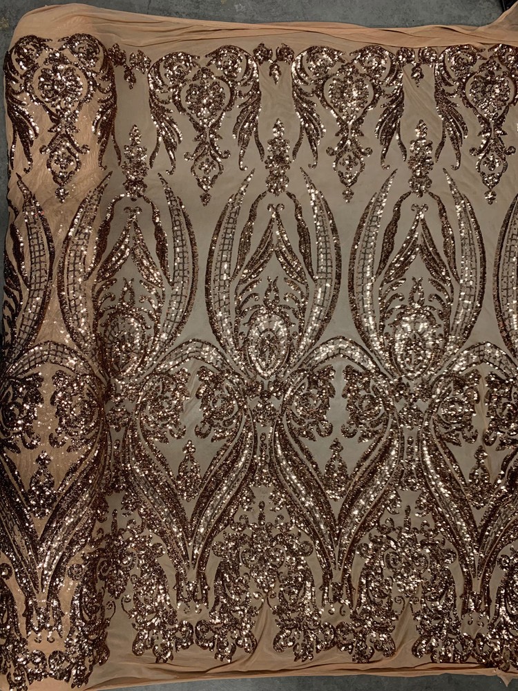 Alaina BRONZE Curlicue Sequins on Mesh Lace Fabric by the Yard – 10018