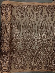 Alaina BRONZE Curlicue Sequins on Mesh Lace Fabric by the Yard – 10018