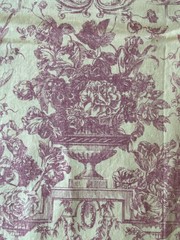 TOILE FABRIC~Chintz~FADED RED ON TAN~Elaborate Floral Arrangements~VINES VASES~