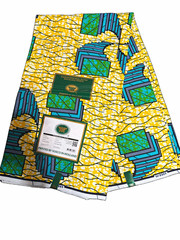 Vlisco Dutch Wax Block Print African Wax Print Cotton Fabric Yellow Blue Green
