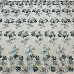 3D Floral Lace Fabric – Luxury Embroidered Bridal Mesh Material VT-36 by Yard