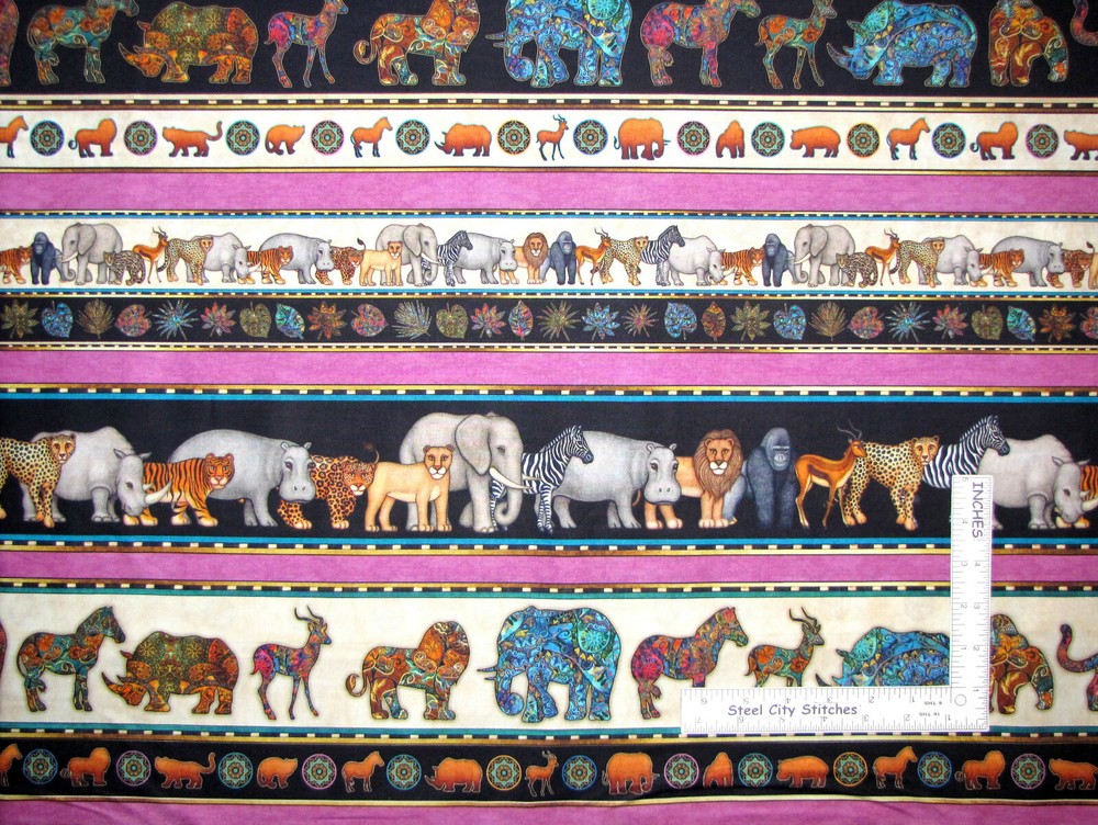 Serengeti Animals Safari Stripe Cotton Fabric QT Quilting Treasures By Yard
