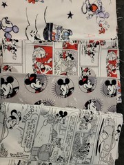4 pieces of Cotton fabric depicting Disney Mickey Mouse sizes in description