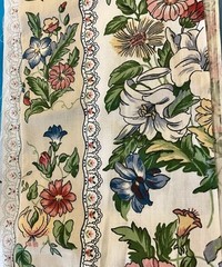 VTG Chintz Polished Cotton Multicolored Florals Ribbon w/ Lace Stripe 16″x21½”