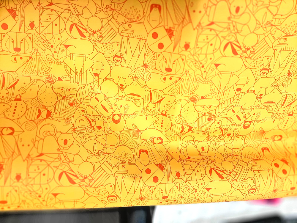 Designtex Beguiled Mustard Frog Funky Animals Vinyl Upholstery Fabric
