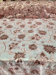 Blush Pink Embroidered Lace Butterflies Sequins Fabric By Yard Quinceañera