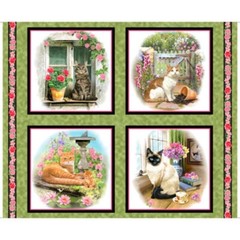 Cat Animal Garden Flowers Fabric 35″ X44″ Panel Cotton by QT