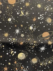 Space Fabric Night Lights Metallic,White Stars Planets Black, – Michael Miller