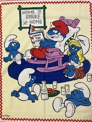 Vintage Smurf Home Sweet Home Fabric Crib Panel Baby Quilt 1982 Cut & Sew Peyo