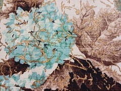 Vtg Mid Century Hydrangea Floral Barkcloth Fabric Blue Gold Brown Remnants 47×31