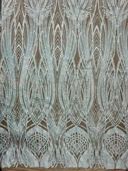 Athena Iridescent WHITE PINK Sequins on NUDE Mesh Lace Fabric by the Yard