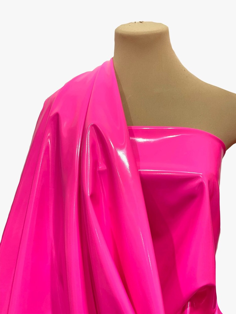 4 WAY STRETCH PU COATED VINYL HOT PINK FLUORESCENT FABRIC. 58 ” ,