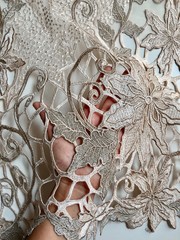 Skye BEIGE TAUPE Embroidered Floral Edge Guipure on Mesh Lace Fabric by the Yar