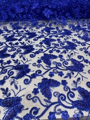 Royal Butterfly Sequin Lace Fabric – 3D Embroidered Floral Mesh Couture Beaded