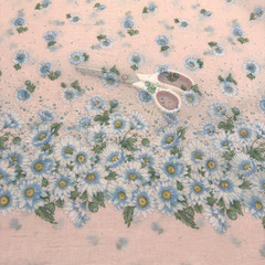 Vintage Springs Ind. Floral on Pink SHEER Single Border Voile Fabric 1.5 Yards
