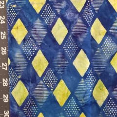 1 Yard Beautiful Unique Batik Fabric Royal Blue & Yellow Harlequin Diamonds QSQ