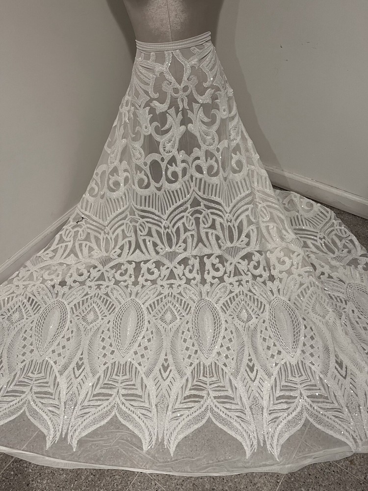 White 4way stretch sequin Lace fabric 50” Width Sold By The Yard