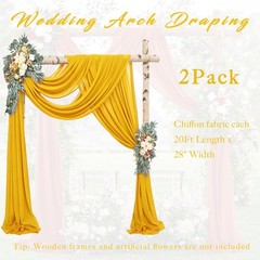 2 Panels 20Ft Length 28 Inch Width Wedding Arch Draping Fabric Gold Chiffon