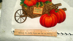 Fabric Red Rooster 3 Pc Appliques for Autumn Wheelbarrow & Pumpkins Apples $2.35
