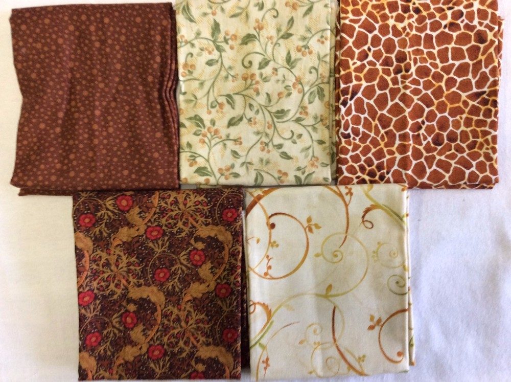 FAT QUARTER BUNDLE OF 5-100% COTTON – F232-BROWN & BEIGE