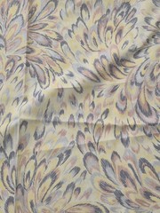 2 YDS x 61.5 Fabric Inch Width Feathered Motif Cream Yellow, Purple, White