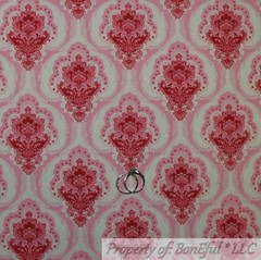 BonEful Fabric FQ Cotton Quilt VTG Cream Pink Maroon Flower Damask Shabby Chic L