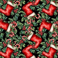 Christmas Santa Boots Candy Canes on Black
