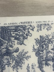 Vtg Waverly Rustic Toile Cotton 98 X 56” Retired Fabric Indigo Blue & White