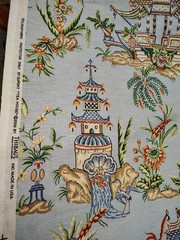 One Yd+Remnants Thibaut Fabric Tea House Chinoiserie Pagoda 3 pc Blue for Pillow