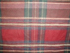 Plaid Red Tan Blue Chenille Rossville Chromatex Mills USA – 5+yds=$0 S&H