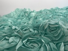 Aqua 3D Rosette Embroidery Satin Rose Flowers Floral Mesh Fabric by the yard