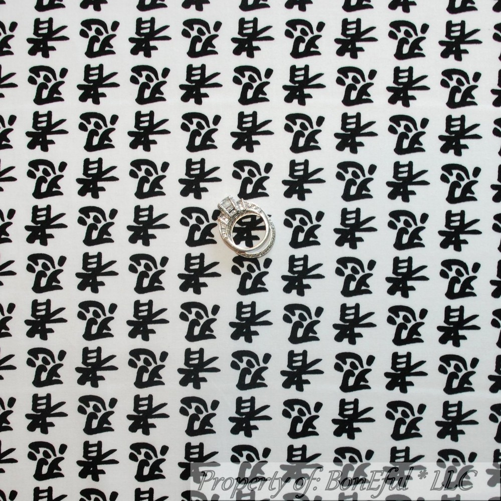 BonEful FABRIC FQ Cotton Quilt VTG White Black B&W Stripe Asian Ninja Letter Art