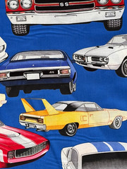 Alexander Henry PURE MUSCLE Cars Cotton Fabric Royal Blue 18″ X 43″ New 2004