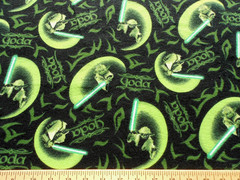 Original Yoda Star Wars Lucas Film 2005 Bright Green Black Cotton Flannel Fabric