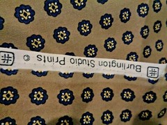 Vintage 2 Yards Burlington Studio Print Beige & Navy Silky Fabric Width 60 Inch