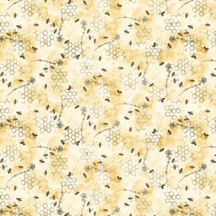 Bumble Bee Fabric Honeycomb Flower Royal Jelly Blank Quilting Cotton By The Yard