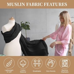 Easy Care Black Cotton Muslin – 59″ x 10 Yards for Garments