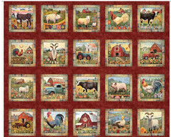 Farm Rooster Barn Fabric 34″X44″ Trimmed Panel Heartland Farm Cotton by QT