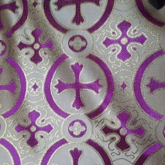 Purple Gold Metallic Brocade Fabric For Lent Resurrection Religious Liturgical