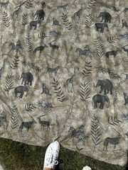 NEW SAFARI animals Sheer Fabric Voile Elephants Giraffe Gray Green 7 YDS Leopard