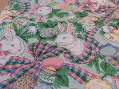 1/2 YD X 58″ VINTAGE COLORFUL EASTER RABBITS EGGS PLUS TOSS NEW COTTON#2834