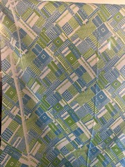 Vtg Klopman Mills Fabric 2.5 Yds Geometric Op Art Dots Plaid 1970 45” Wide Green