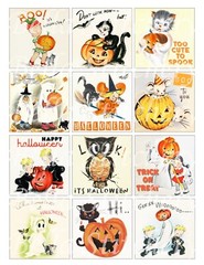Set of 12 Vintage Retro 1950’s Halloween Images Quilt Cotton FABRIC Panels