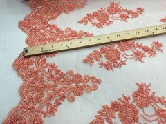 Elegant Coral Hand Beaded Mesh Lace.Wedding/Bridal Fabric.36x50inches.by yard.