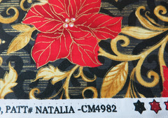 Christmas Poinsettia with Gold Leafy Vines, Timeless Treasures CM4982, BTY 36×44