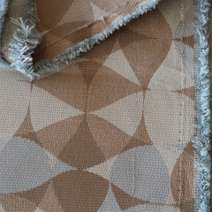 Vtg MCM Upholstery Fabric, Atomic Organic Shapes Circles, Tan, Gray 1.4 yd