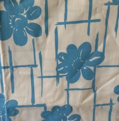 Vintage Klopman Mills Floral 70s Fabric Cotton White Turquoise Mod 1 Yard A5