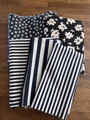 Vintage Fabric Lot Black White Hampton Floral Stripe Daisy Remnants Quilt 9+ YDS